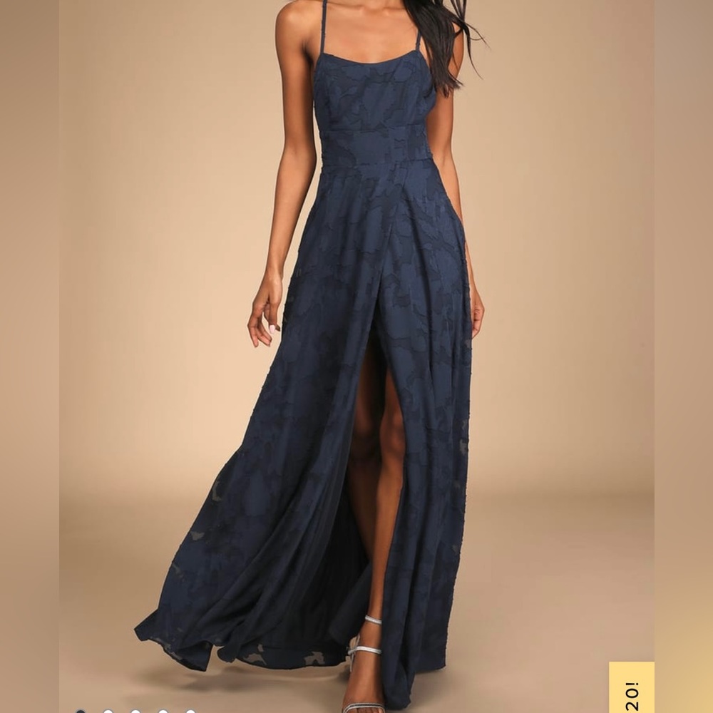 Lulu’s Navy Burnout Floor Length Dress XS